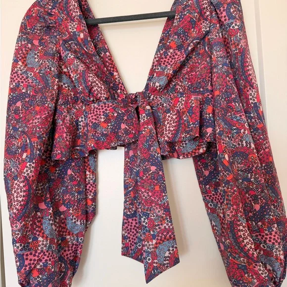 For Love & Lemons Red Pink Blue Paisley Crop Top - Picture 1 of 3